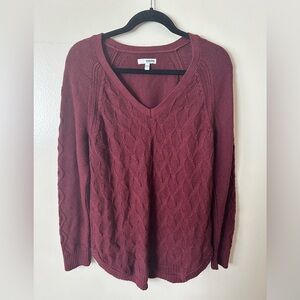 Sonoma Goods For Life Burgundy Leaf Cable-Knit Sweater V Neck Size Large